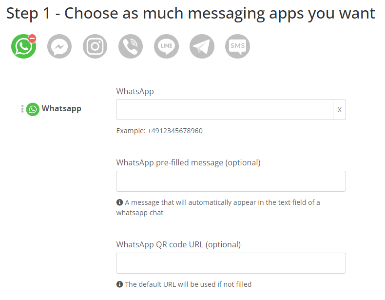 First step of creating a WhatsApp chat widget on 360dialog.