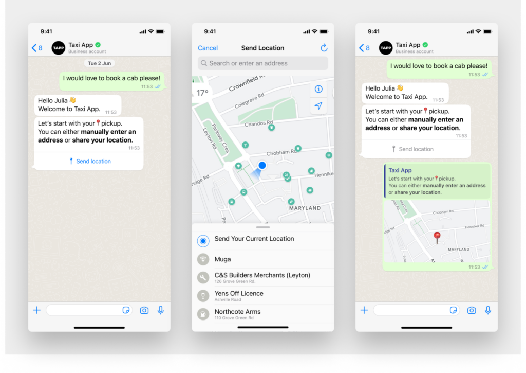 Example of Interactive WhatsApp Location Share Message