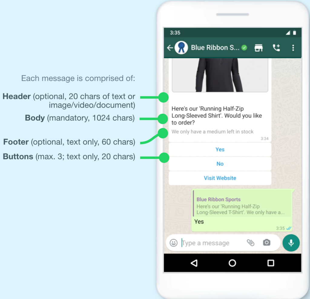 Example of WhatsApp Interactive Reply Now Message