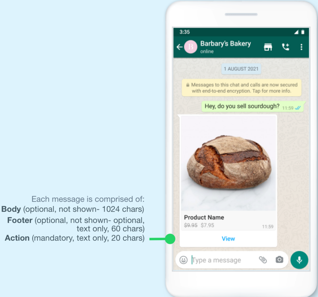 Example of WhatsApp Interactive Single Product Message